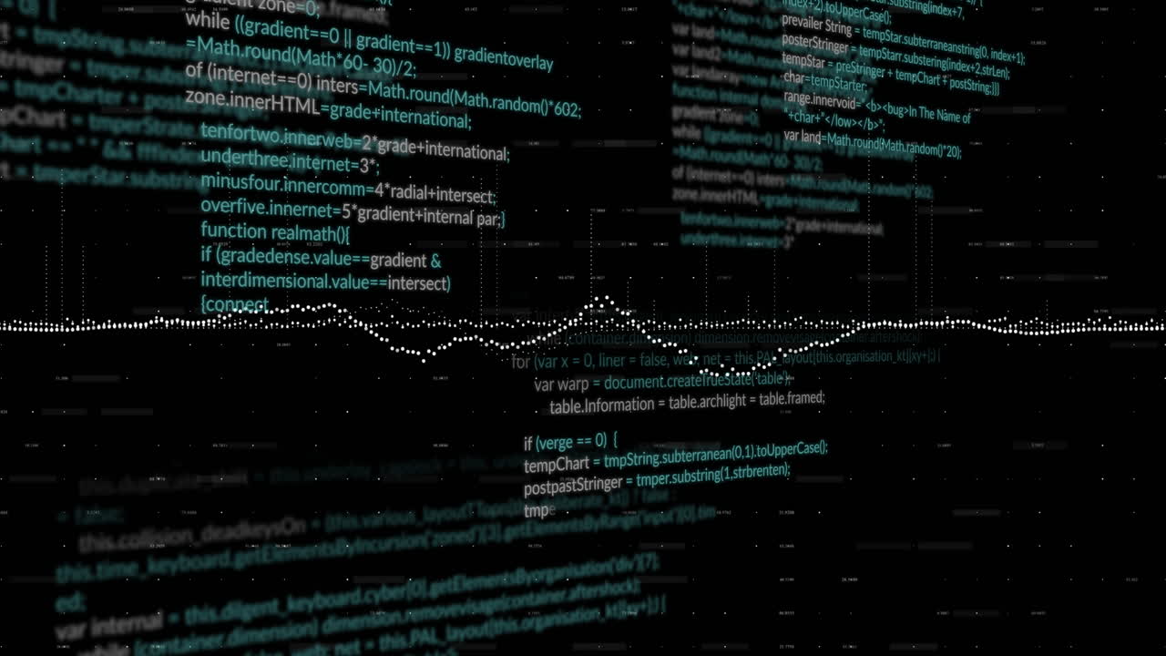 Animation of data processing and diagrams over black background
