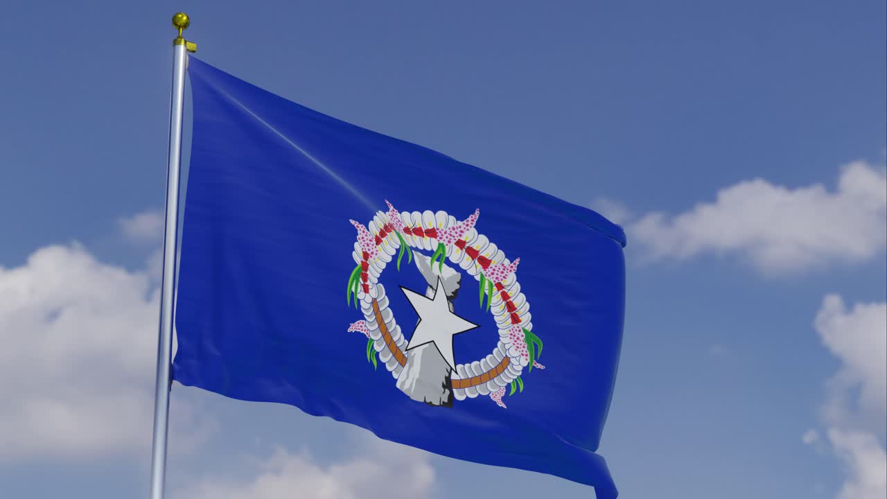 북부 마리아나 제도의  ⁇ 발이 바람에 움직이고  ⁇ 은 파란 하늘이 배경으로, 구름이 천천히 움직이고,  ⁇ 발 기둥, 느린 움직임