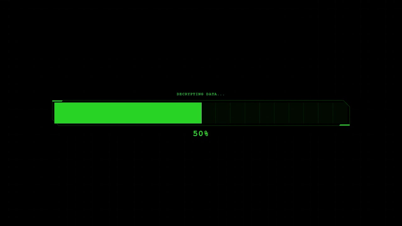 Digital Progress Bar Loading with Green Text on Black Background