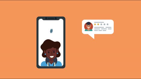 mujer afro con burbujas de las redes sociales animación