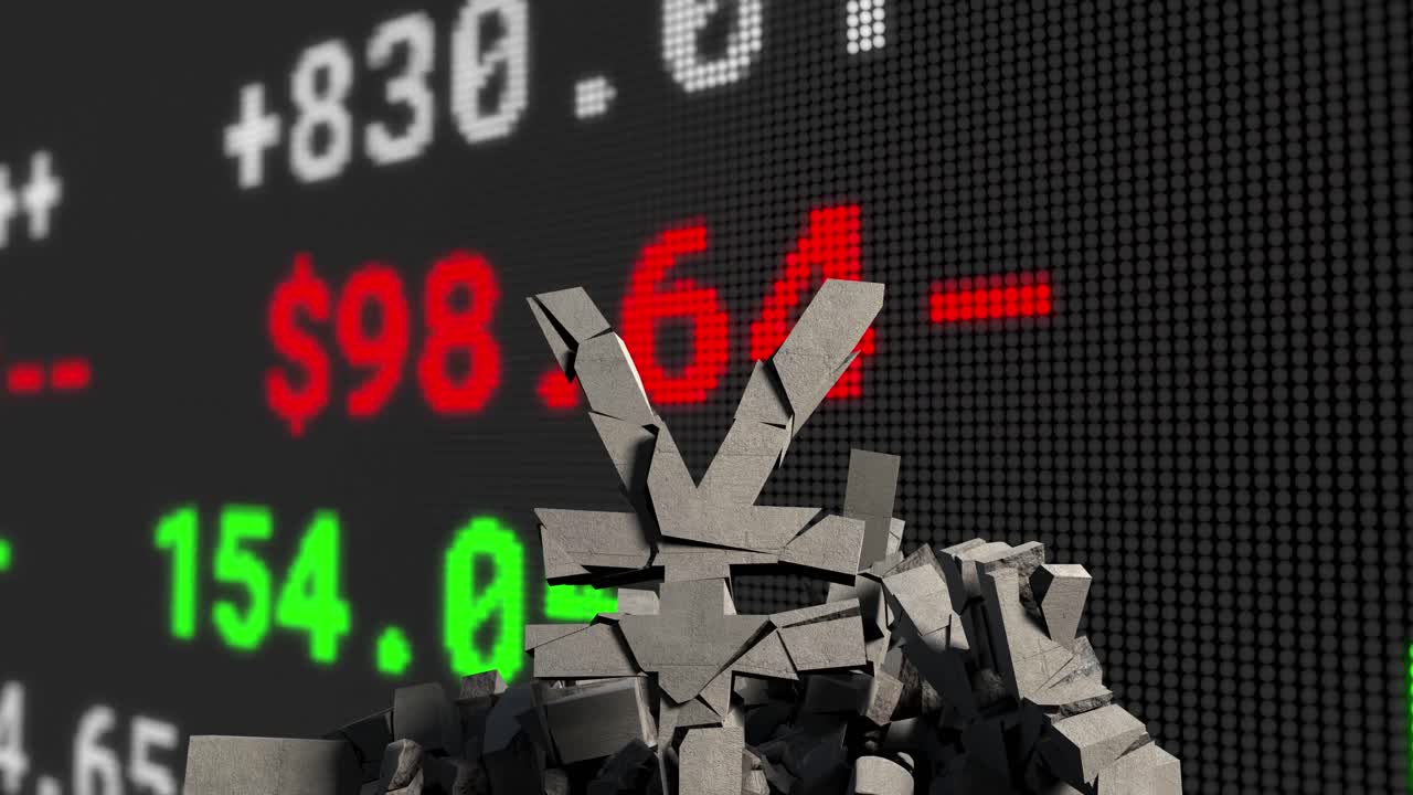 검은색 배경에 데이터 처리를 통해 엔 기호의 애니메이션