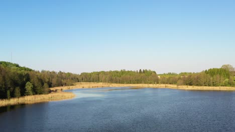 Ruhiges-Drohnenvideo-Eines-Sees-Mit-Grünem-Wald-In-Mitteleuropa