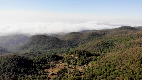 Aerial-video-of-San-Jose,-a-little-village-located-at-the-top-of-the-mountain-in-northeast-Mexico