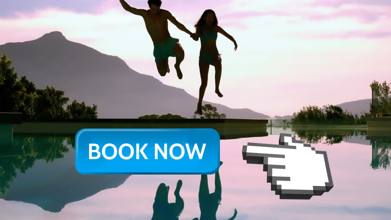 анимация бронирования отпуска с указанием рукой слов бронирование сейчас