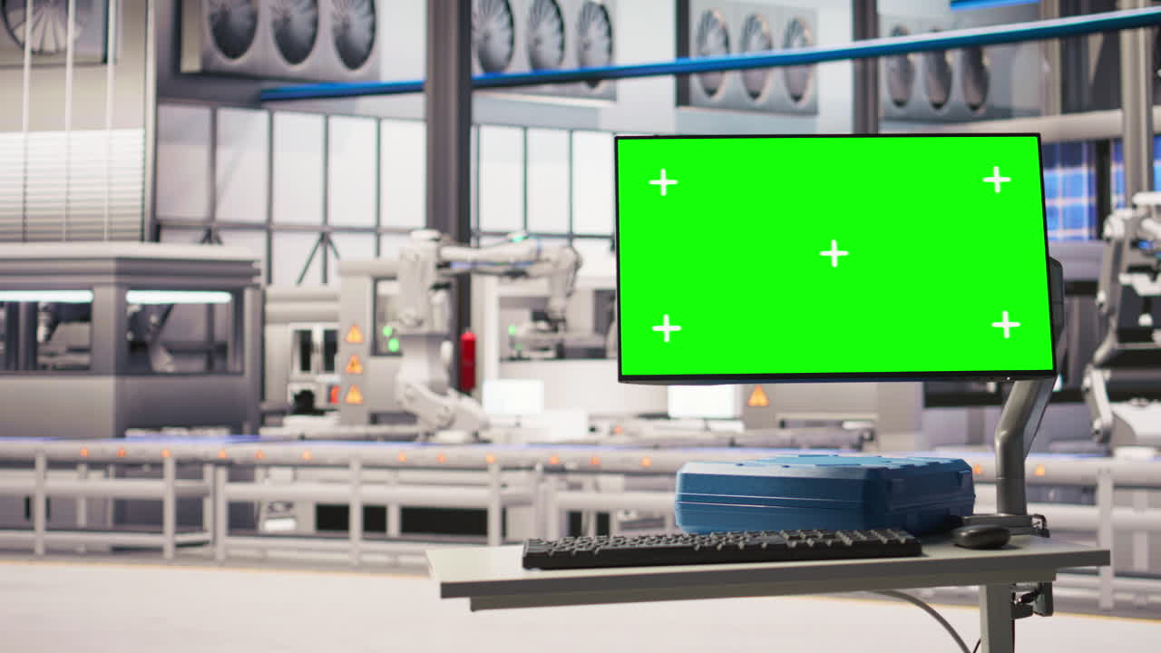 Vertical video Chroma key mockup display in industry 4.0 solar panels plant