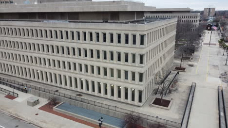 Lansing-Michigan-treasury-building-drone-aerial-stock-video-footage-slow-motion