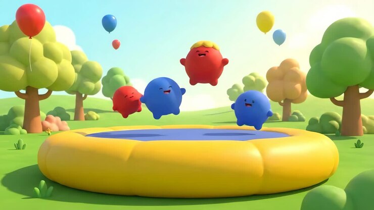 Cartoon Characters Playing in a Pool with Balloons