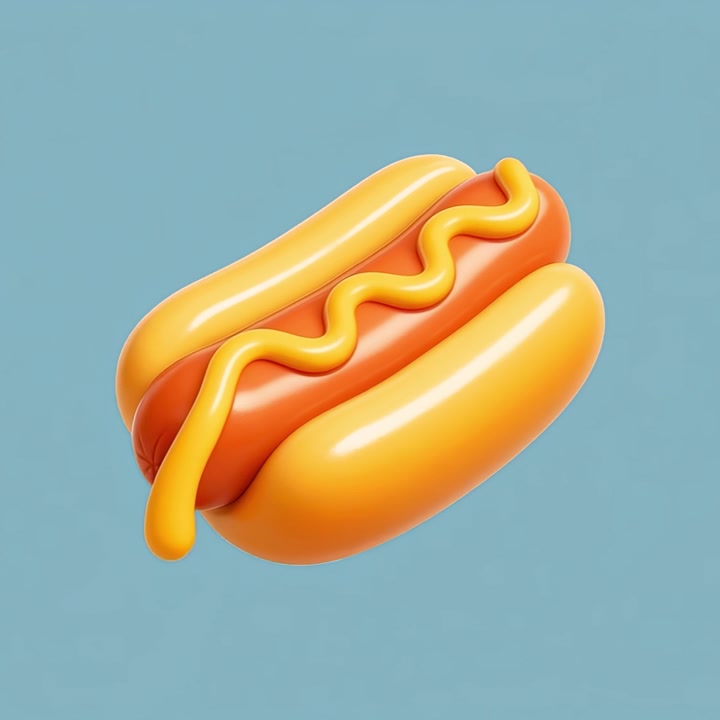 3D Rendered Hot Dog with Dripping Mustard on Blue Background