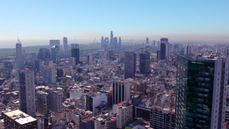 Aerial-view-establishing-contrast-of-high-and-low-buildings-of-the-city-of-Buenos-Aires,-Argentina