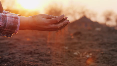 manos de agricultores con el concepto de agricultura orgánica de suelo negro