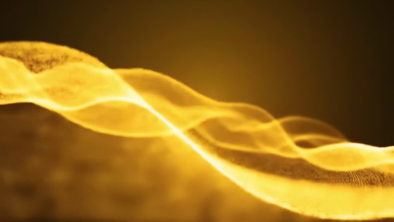 Mesmerizing golden waves pulse through a radiant abstract landscape, creating a captivating visual display. This vibrant animation showcases light and movement, evoking a sense of fluid energy.