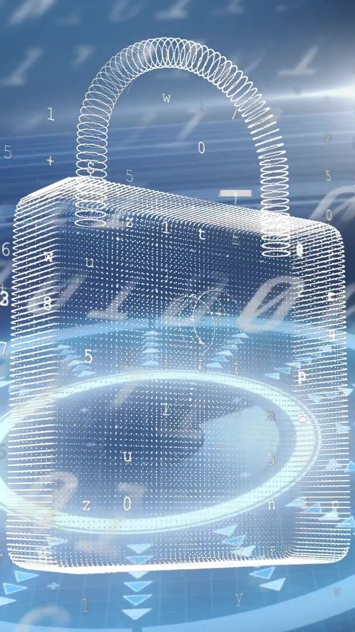 Animation of online security padlock, scope scanning and data processing
