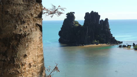 tracking reveal of brooding hen, famous rock formation, hienghène, new caledonia