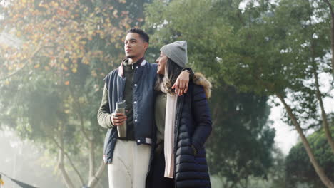 hiking, talking and couple travel together