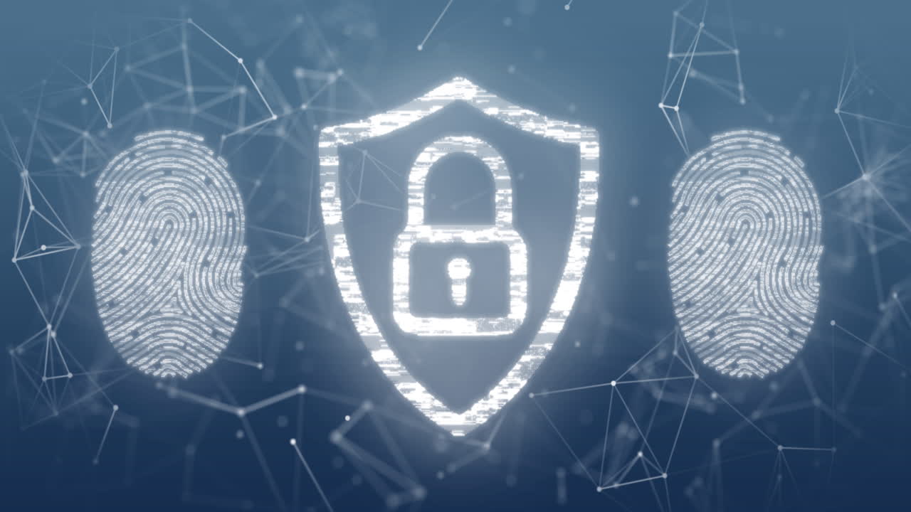 animación del icono del candado y la huella dactilar sobre fondo azul