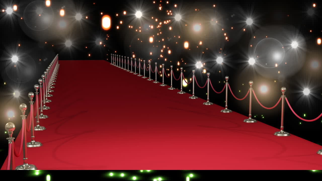 animación de la alfombra roja sobre los puntos de luz que caen