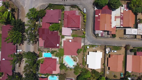 neighbourhood with private pools in kourou commune french guiana. aerial view