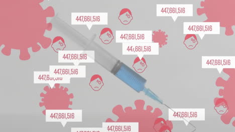 animation of data processing with icons and virus cells over syringe