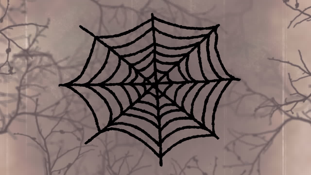 animación de la telaraña de las arañas de halloween sobre las ramas con fondo beige