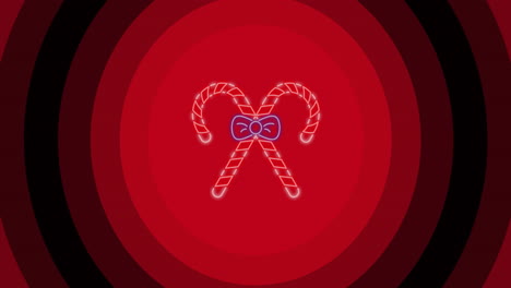 animation of candy canes at christmas over red circles