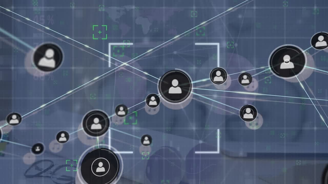 Video animato illustra connessioni finanziarie commerciali globali tramite reti digitali.