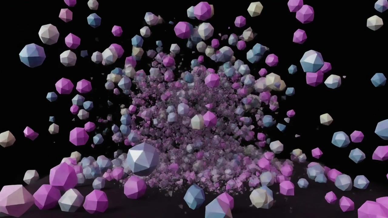 Abstrakt 3D-animation af farverige geometriske former, der eksploderer