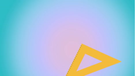 animación del icono de la regla del triángulo amarillo de la escuela sobre el fondo de gradiente púrpura a azul.