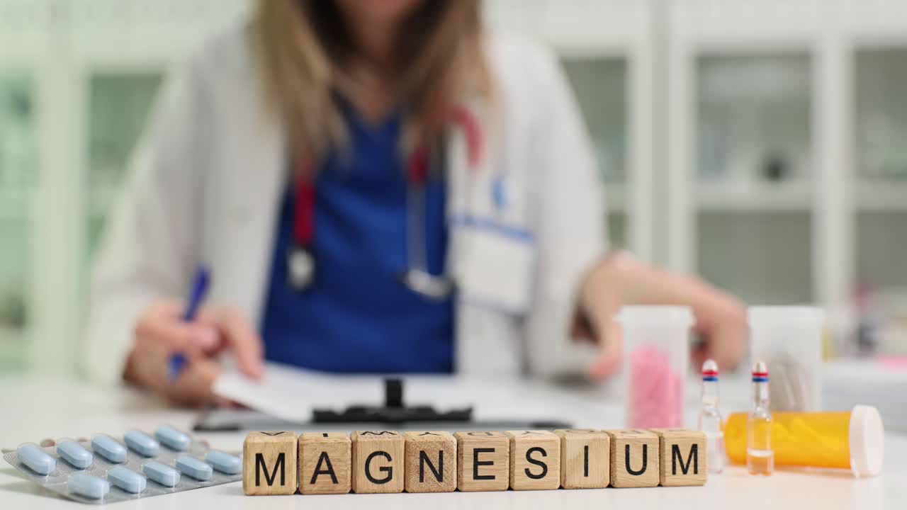 Magnesium supplement concept with a healthcare professional in a medical setting