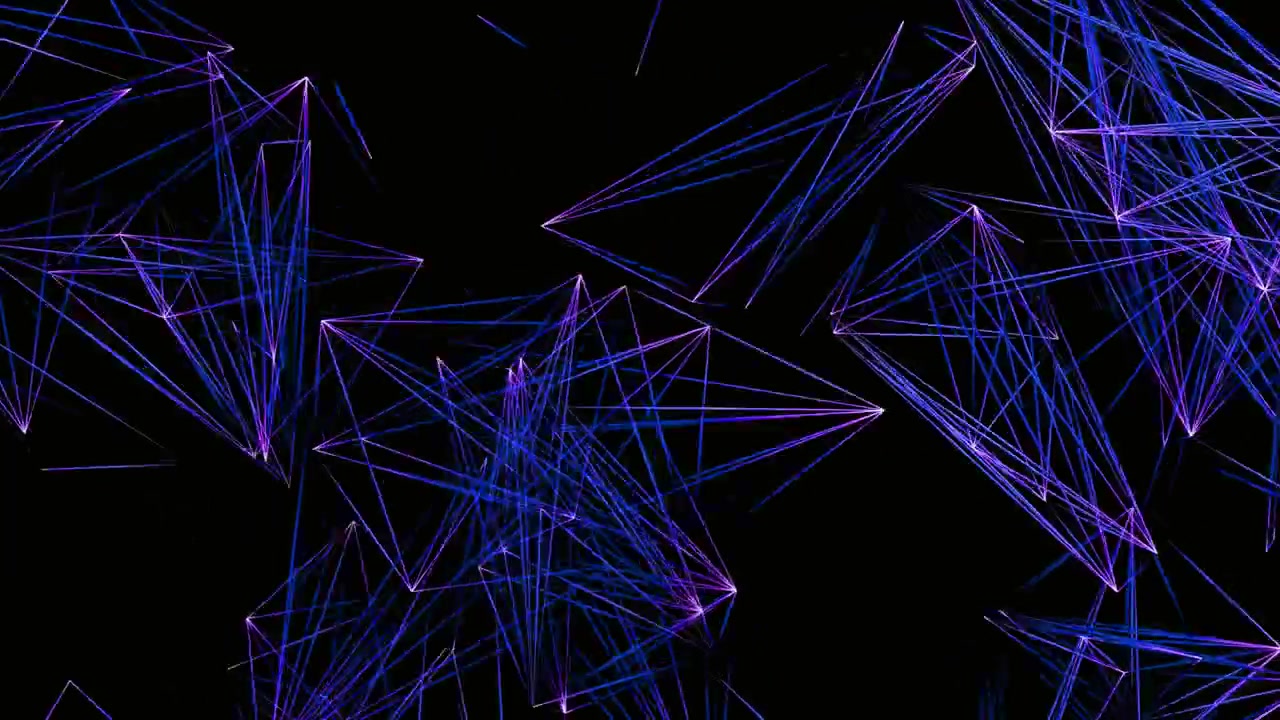 Dynamic Abstract Geometric Network of Glowing Blue and Purple Lines