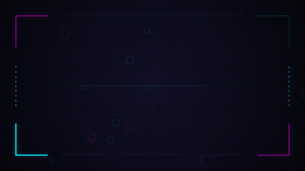 Abstract Digital Background with Floating Hexagons and Neon Frame