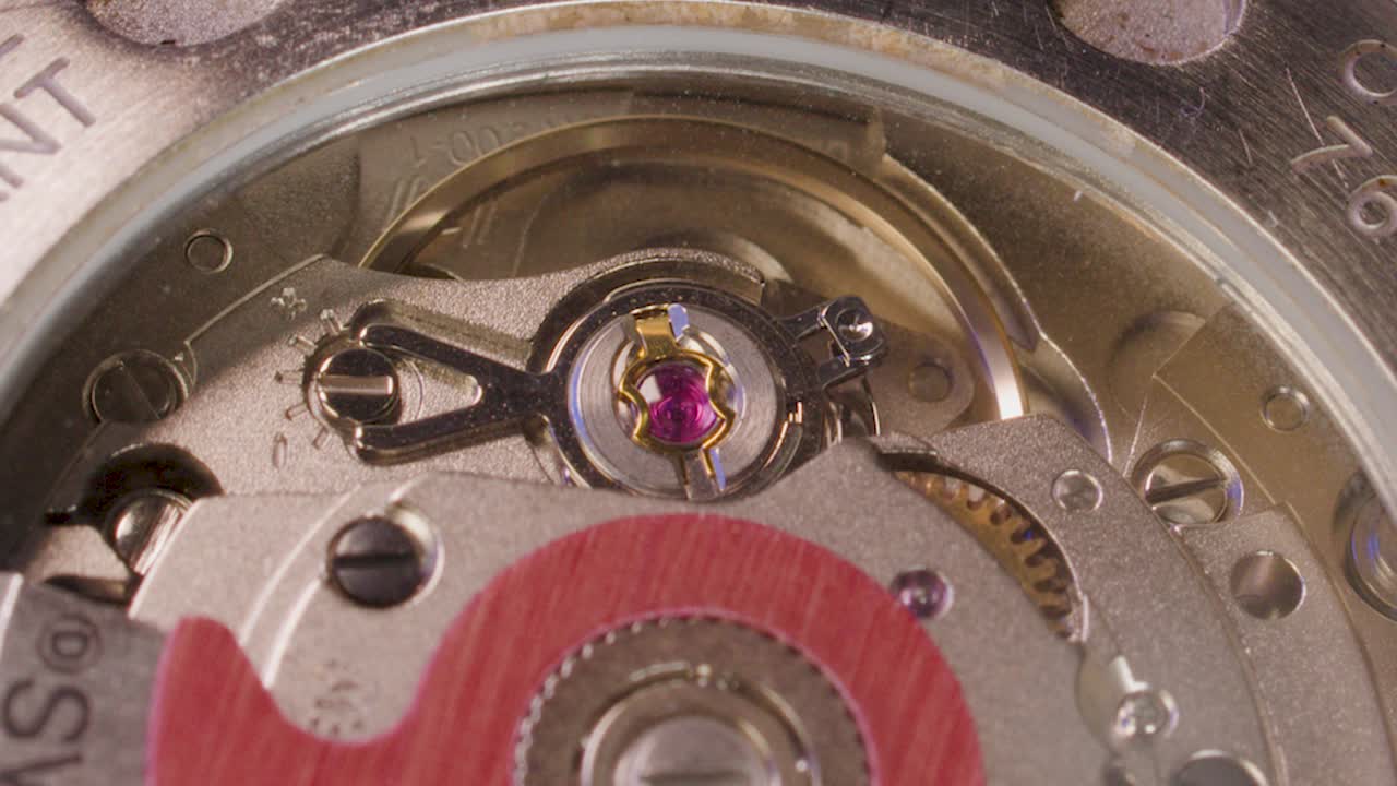 Closeup of luxury watch movement mechanism