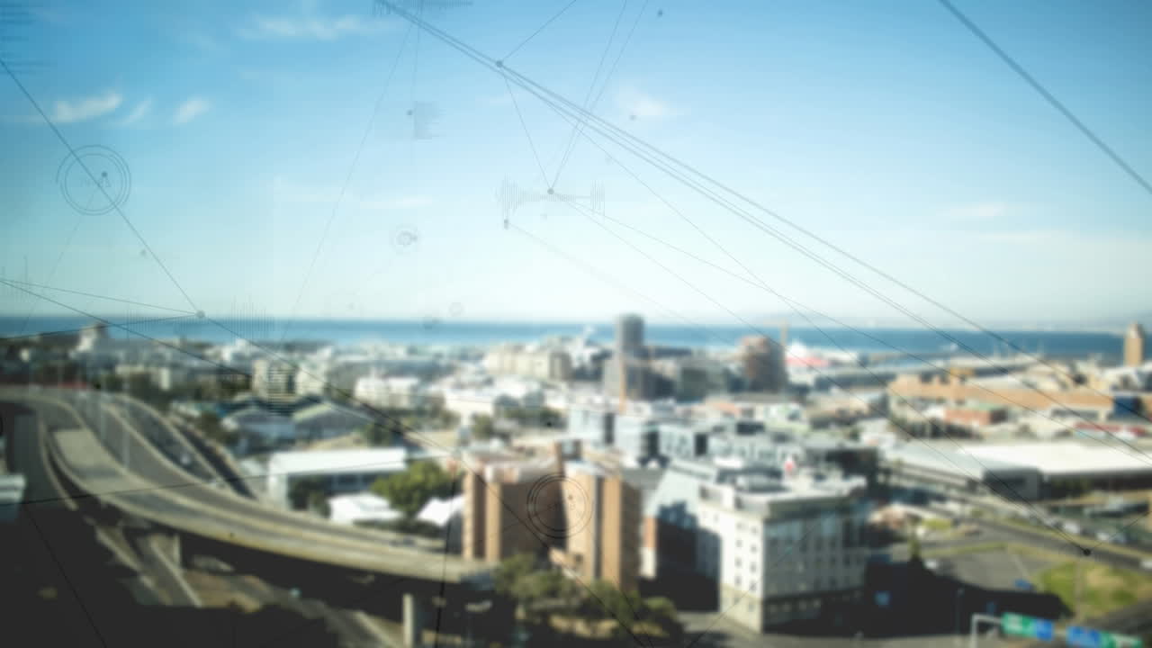 도시 배경에 연결된 데이터