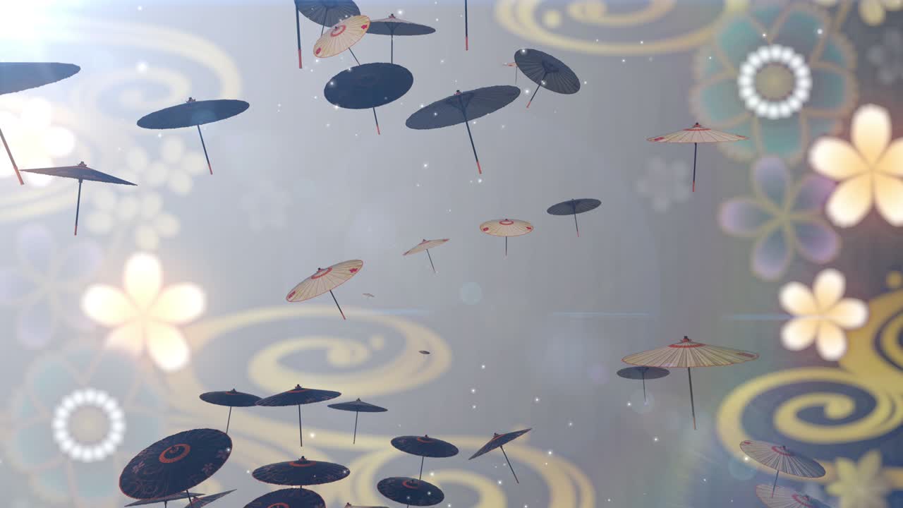 일본어 중국어 우산 살 입자 루프 애니메이션