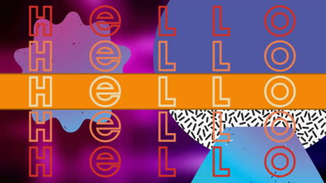 animation of hello text over colorful graphics and shapes