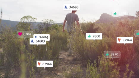 Walking through nature, person receiving animation of social media notifications