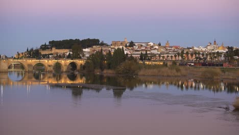 badajoz city at sunset with river guadiana in spain