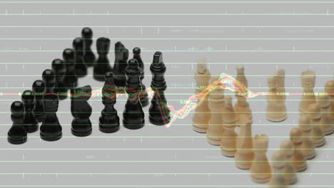 processing financial data animation over chess pieces