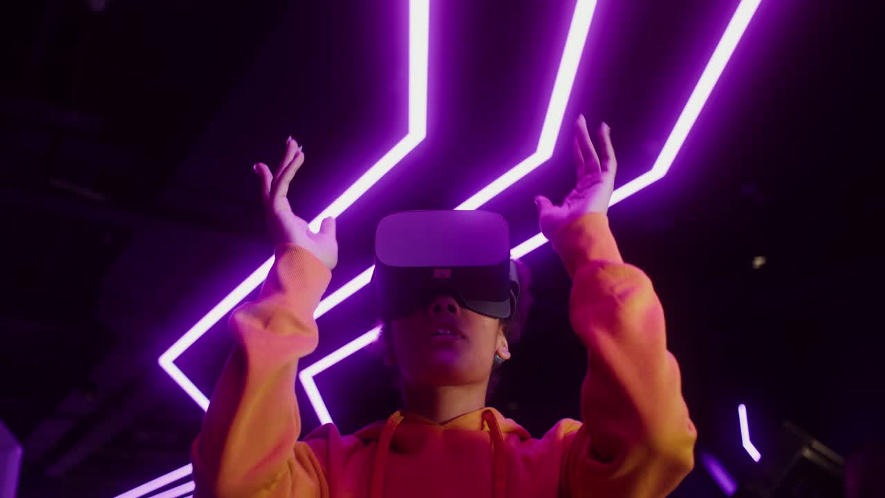 VR experience with neon lights