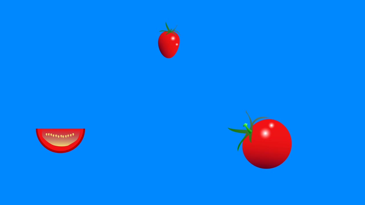 토마토 그룹 그래픽 요소 애니메이션, 원활한 루프, 블루 스크린 크로마 키