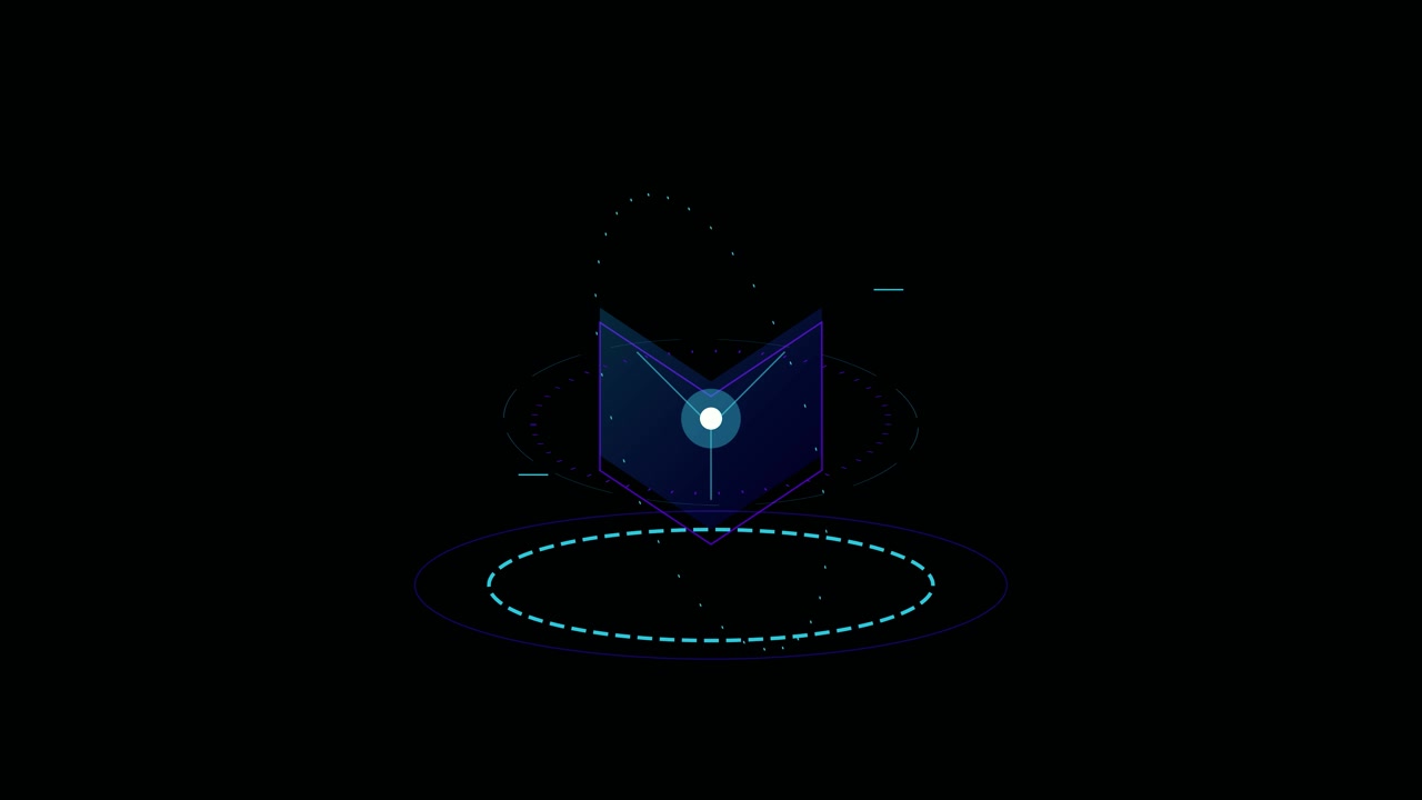 Abstract Digital Holographic Book Icon Rotating in Space