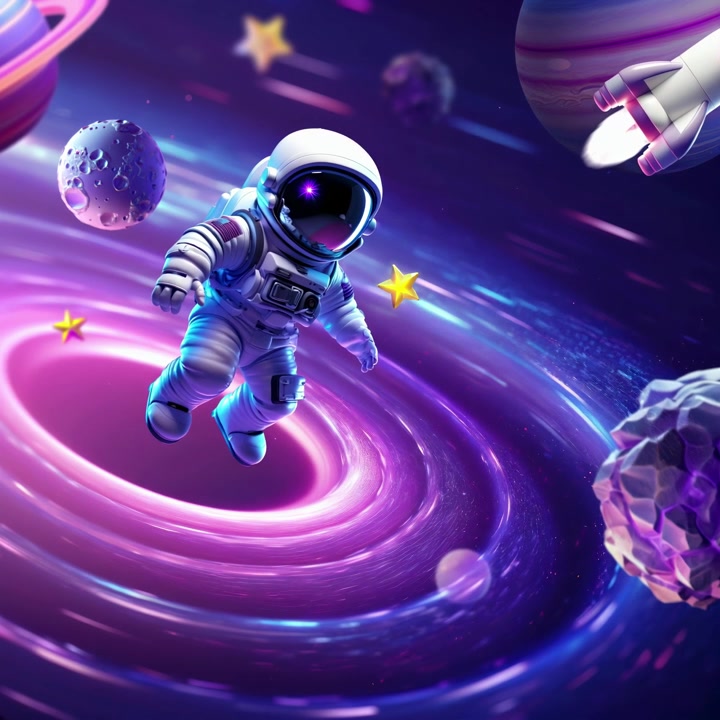 Astronaut Floating in Deep Space with Planets and Stars