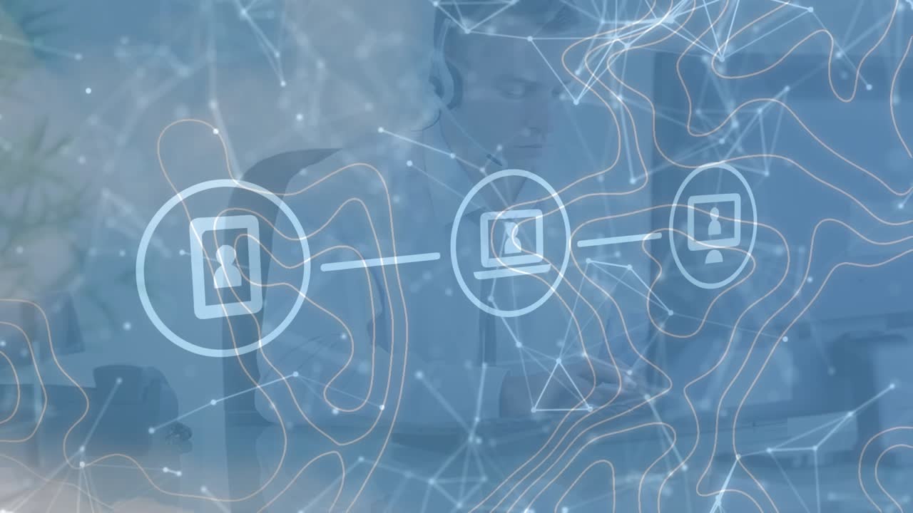 Animation of network of connections over digital city