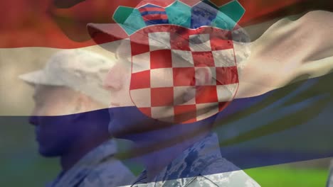 Animation-of-flag-of-croatia-over-diverse-soldiers