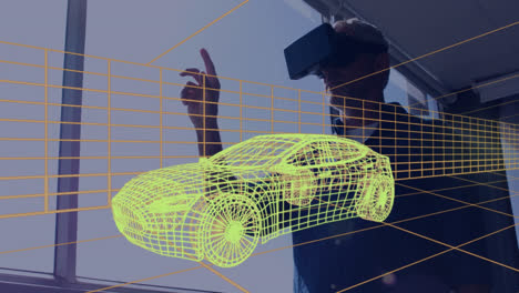 Animation-of-digital-3d-drawing-of-car-over-man-using-vr-headset