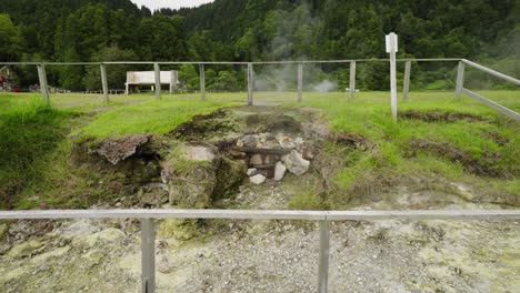 Volcanic-Steam-Near-Furnas-Lagoon-shores,-São-Miguel,-Azores