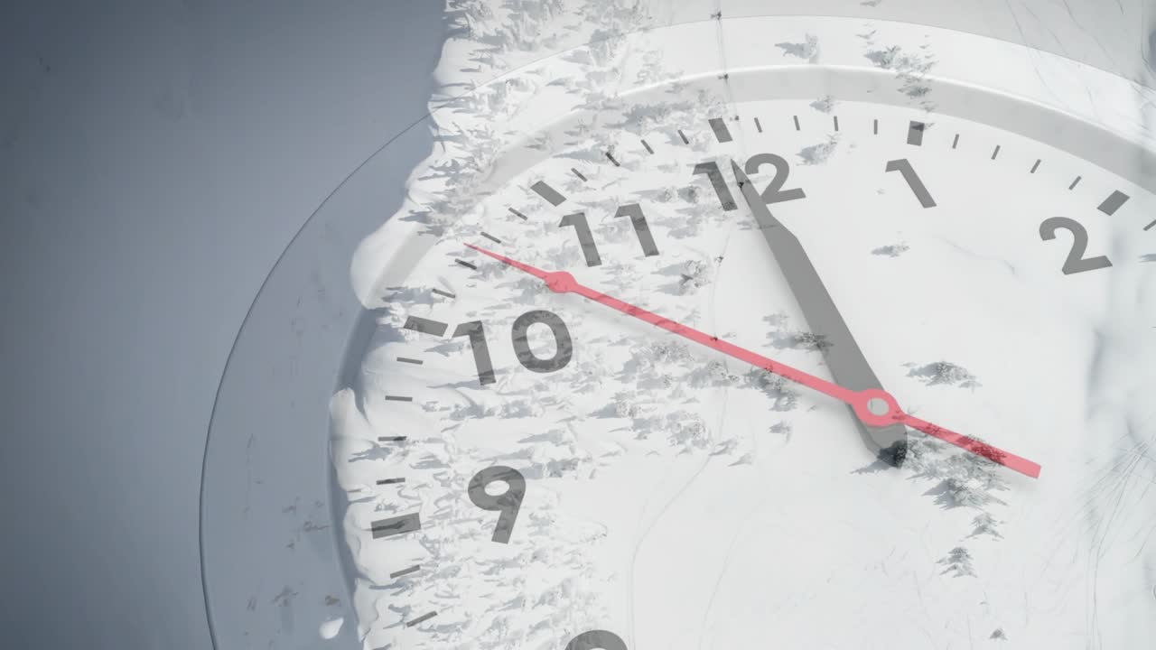 Analog dial left texture appearing red hand rotating as white grain revealing numerals for design