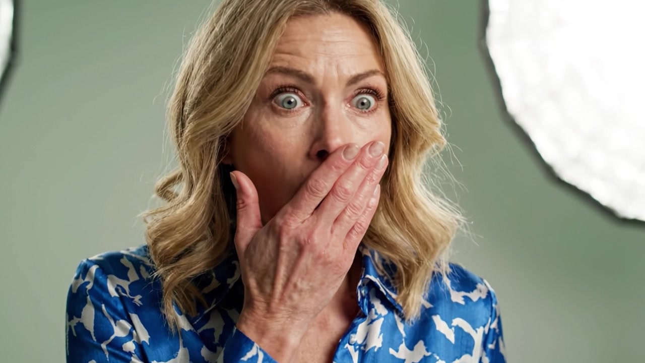 A Woman's Emotional Journey: Capturing the Moment of Surprise and Fear Through Intense Expressions in a Studio Setting