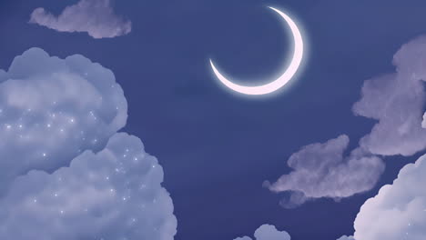 crescent moon in a dreamy night sky with clouds