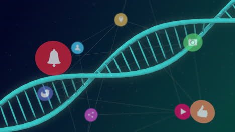 animation of dna strand with social media icons illustrating digital networking