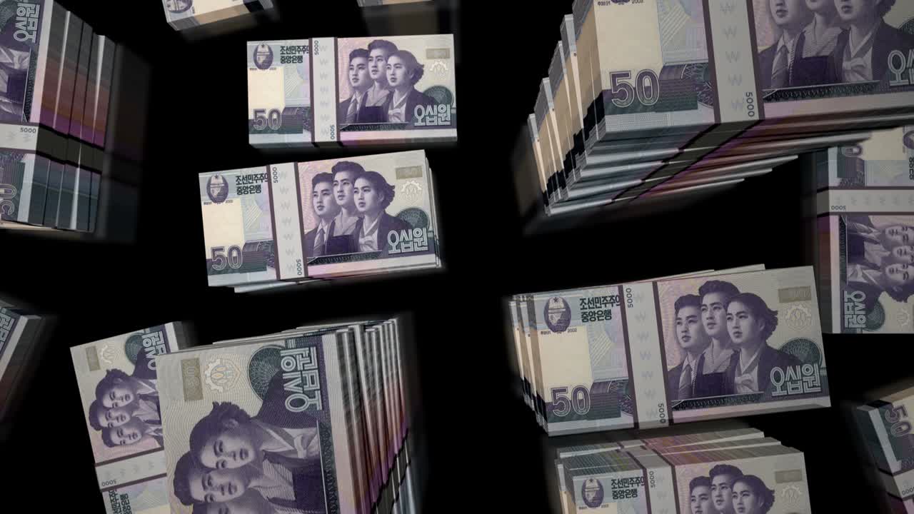 북한을 날아다니는 비행기, 돈, 지폐,, 루프 애니메이션